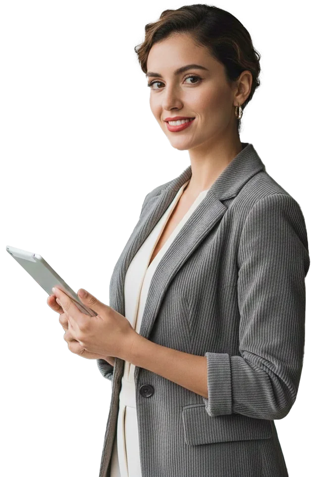 Consultora de PsicoAlianza con tablet