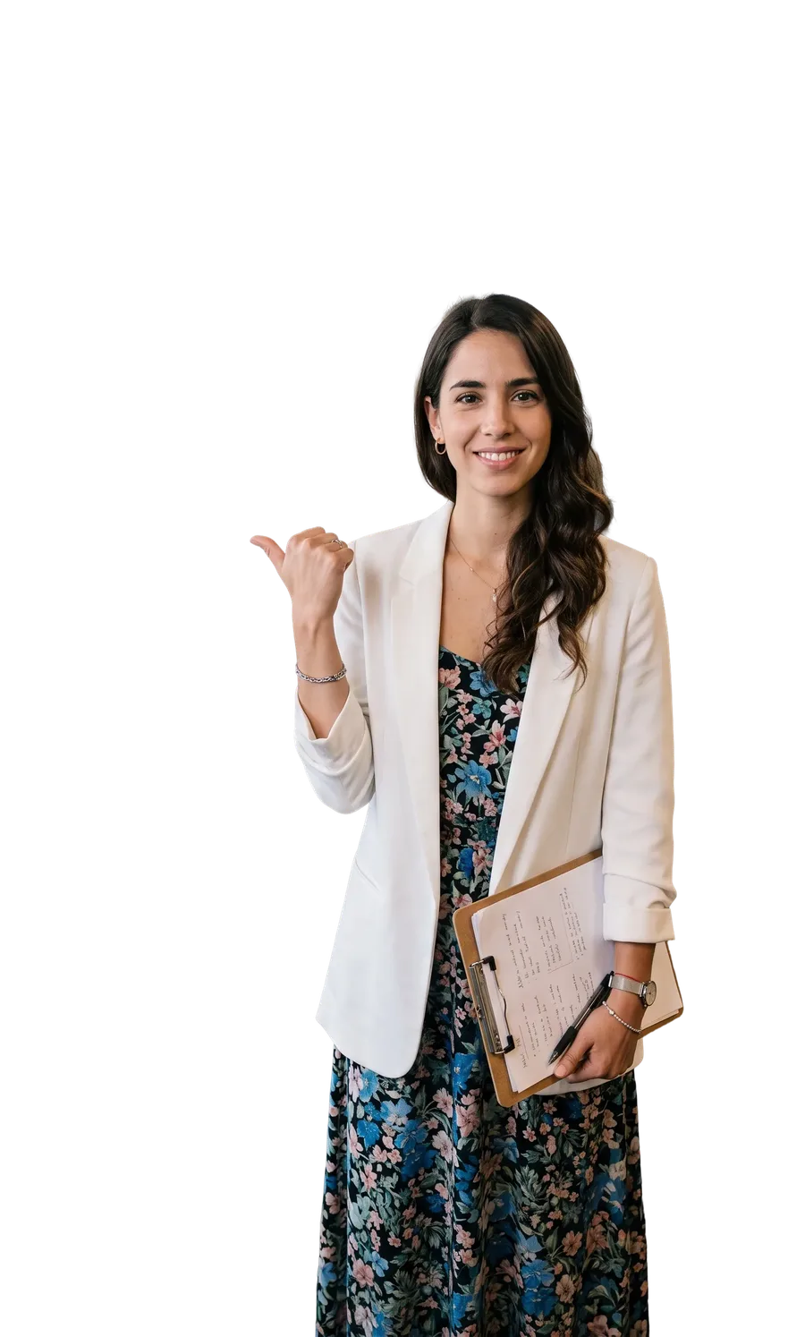 Consultora de PsicoAlianza señalando resultados
